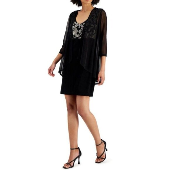 Connected Dress 20W Black Gold W Sheer Jacket Stretch Party Wedding Cruise NEW - Picture 9 of 14